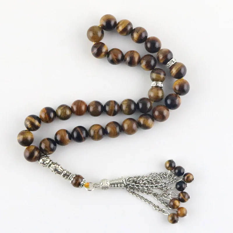 

New Tiger Eye Beads 33 Islamic Rosary Muslim Tasbih Allah Beads Man Bracelet Ramadan Gift 8-12 mm Beads tesbih