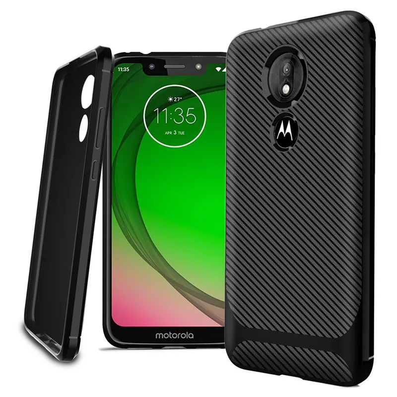 Чехол из углеродного волокна для Motorola Moto G7 Plus мягкий силиконовый ударопрочный