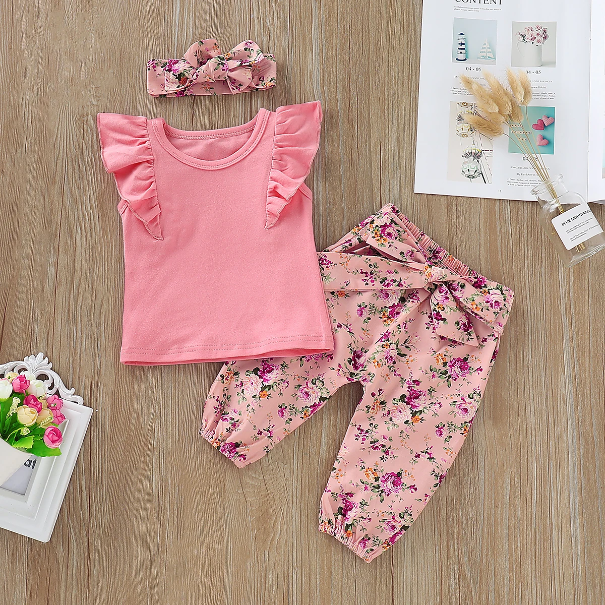 

Pudcoco Girl Set 0-24M Newborn Kid Baby Girls 3pcs Outfits Ruffle Tops T Shirt Floral Pants Clothes Set