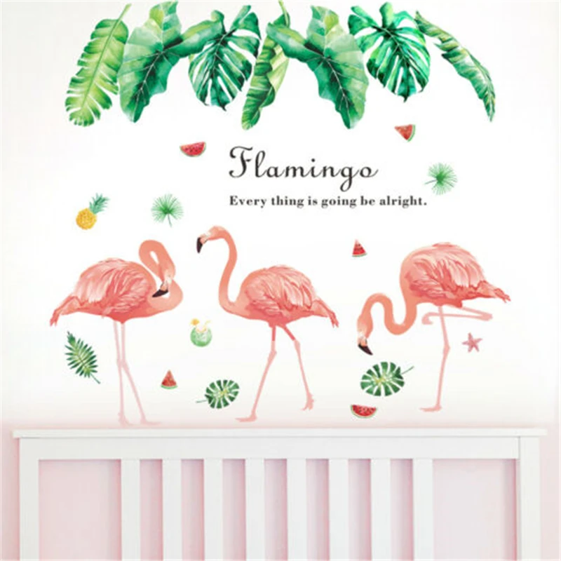 Пальмовых листьев наклейки с Фламинго DIY художественная Наклейка на стену дома