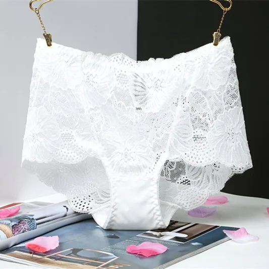 

Full Lace High Waist Underpants Woman Sexy Transparent Briefs Comfortable Pure Cotton Crotch New Arrivals L XL XXL 2018
