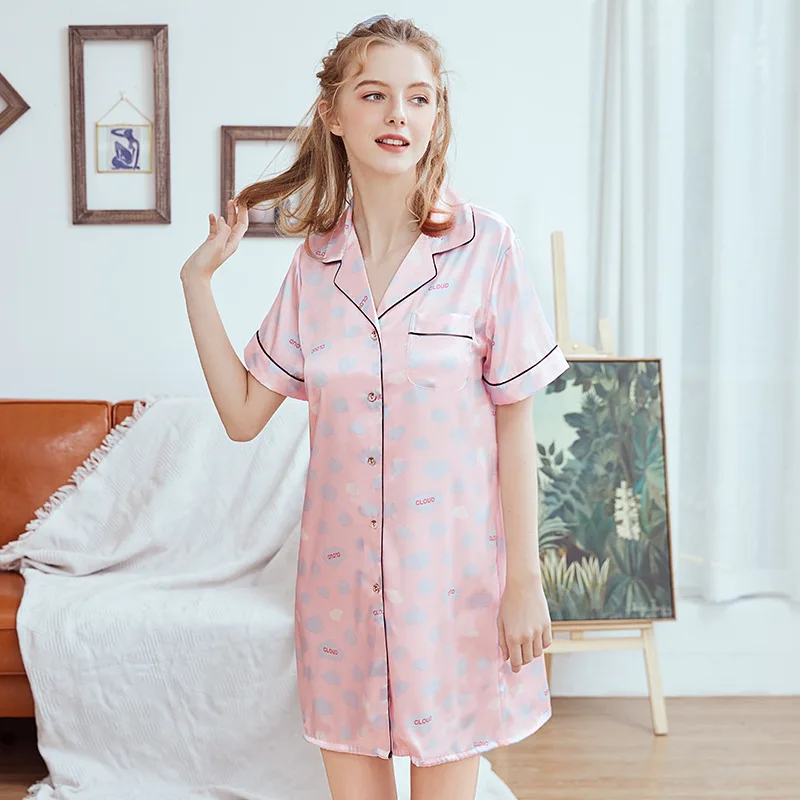 Розовый цвет M, l, xl Размеры рубашка ночная рубашка для женщин Весна и лето крутой стиль пуговицы для пижамы халат женский махровый