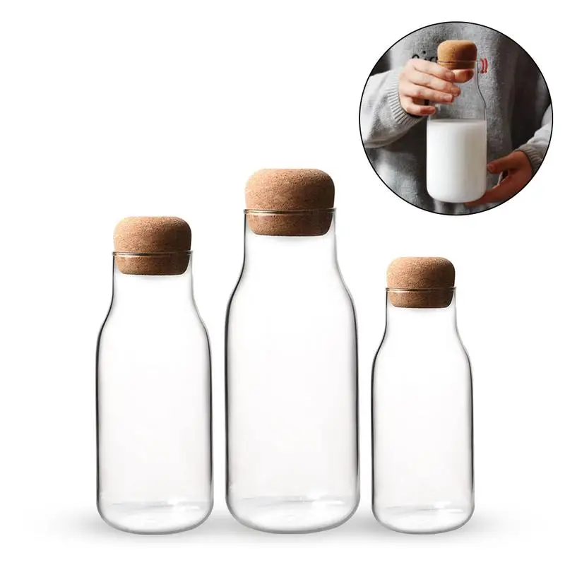 

New Cork Glass Bottle Heat Resistant Milk Juice Bottle Transparent Storage Can Sealed Tea Coffee Storage Tank Dropshipping