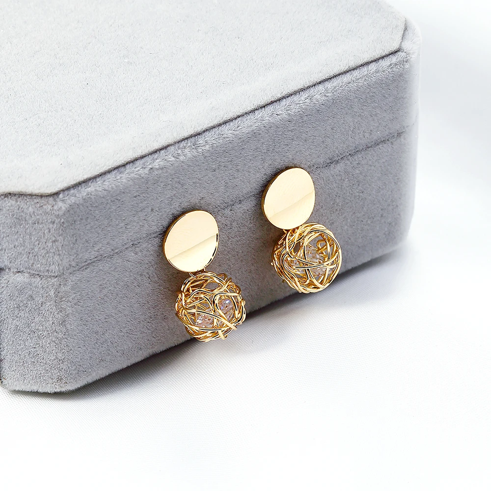 Женские Висячие серьги с цирконом в форме шарика внутри Корейском стиле новые