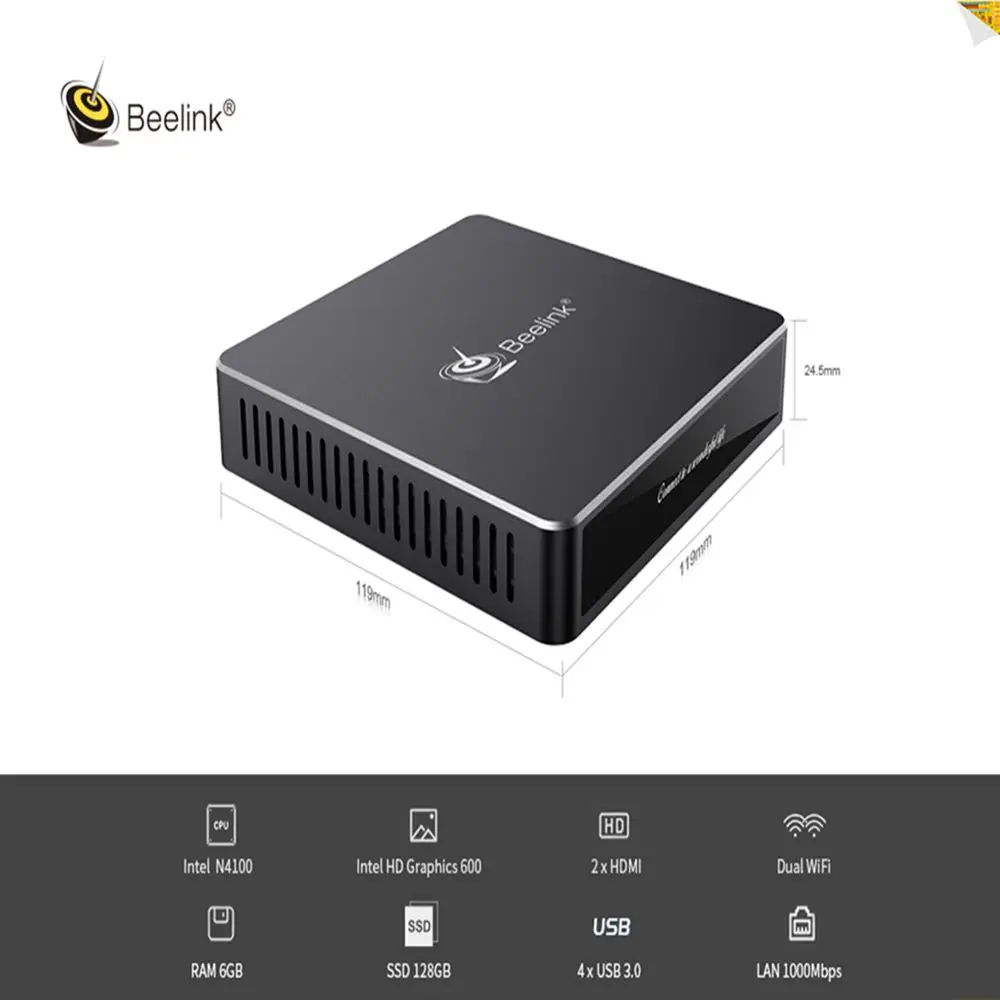 Beelink N41 N4100 Мини ТВ коробка ПК Intel Gemini Lake HD графика 600 6 ГБ оперативная память + 2 4 SSD 128