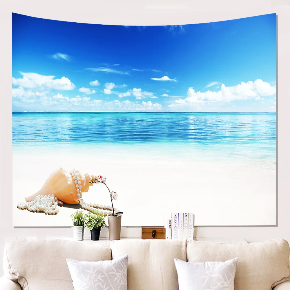 Seaside Tapestry Wall Hanging Blue Sky Beach View Window Boho Decor Dorm Carpet for Home Blanket | Дом и сад