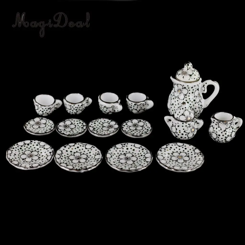 

15Pcs/Set 1/12 Dollhouse Miniature Daisy Porcelain Dinning Ware Tea Set Cup Pot Saucer for Dolls Living Room Furniture Decor