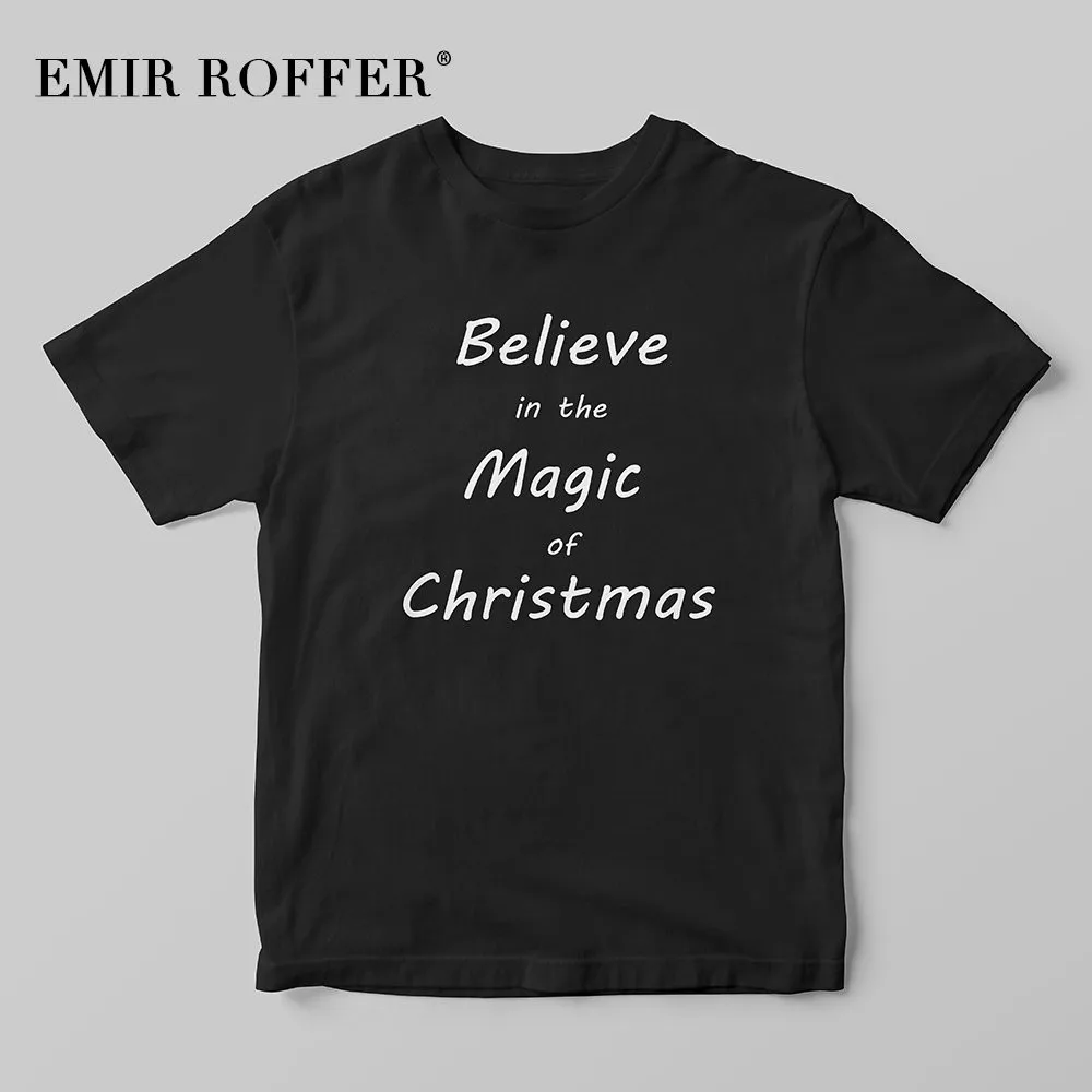 EMIR ROFFER Believe in the Magic of Christmas Shirt Женская забавная черная футболка Волшебная из