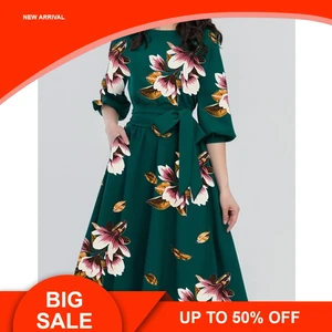 Длинное весеннее платье для беременных с круглым вырезом и цветочным принтом