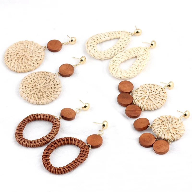 Модные деревянные висячие серьги для женщин пляжные геометрические богемные