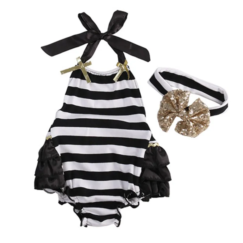 

2PCS Summer Toddler Baby Girl Striped Bodysuit Jumpsuit Sunsuit Outfits Clothes 0-24M Baby Girl Bodysuits Sleeveless