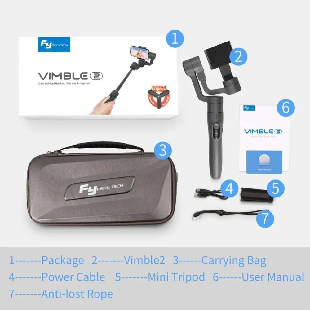FeiyuTech Vimble 2 Feiyu 3-Axis Handheld Smartphone Gimbal Stabilizer with 183mm Pole Tripod for i X 8 7 MI Band | Электроника