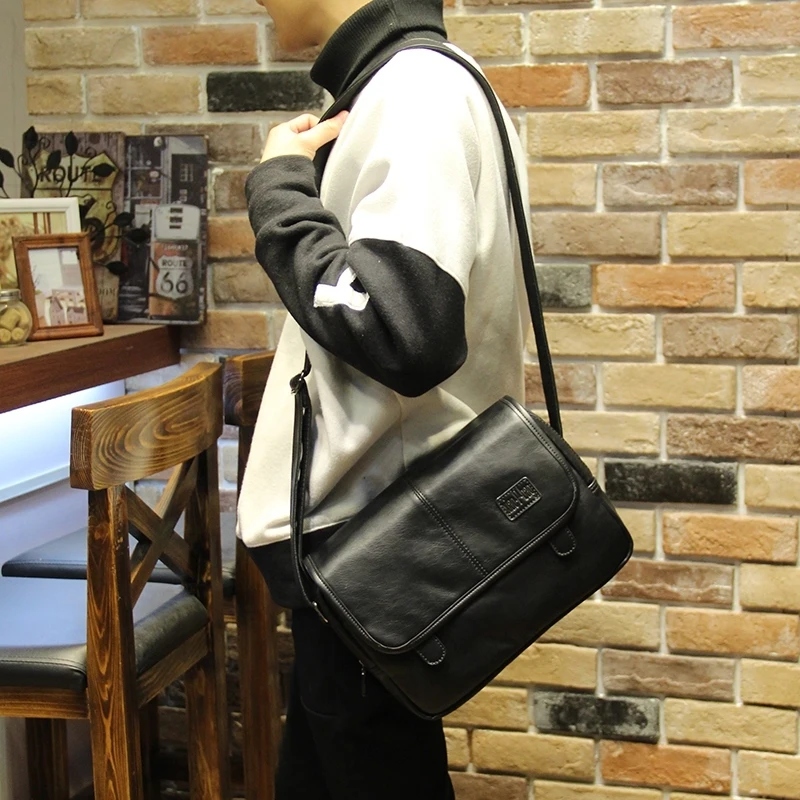 

New Creative Fashion Men Black Bag Student Small Satchel Package Single Shoulder Crossbody Handbag Postman Business Briefcase