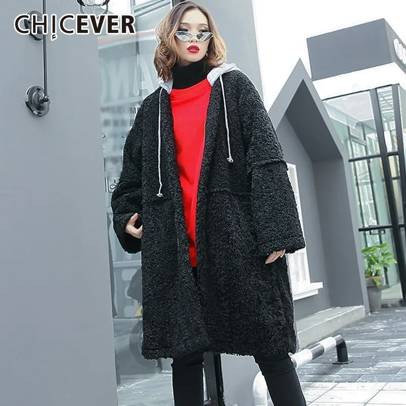 CHICEVER 2018 для женщин зимние куртки с капюшоном длинным рукавом на молнии свободные