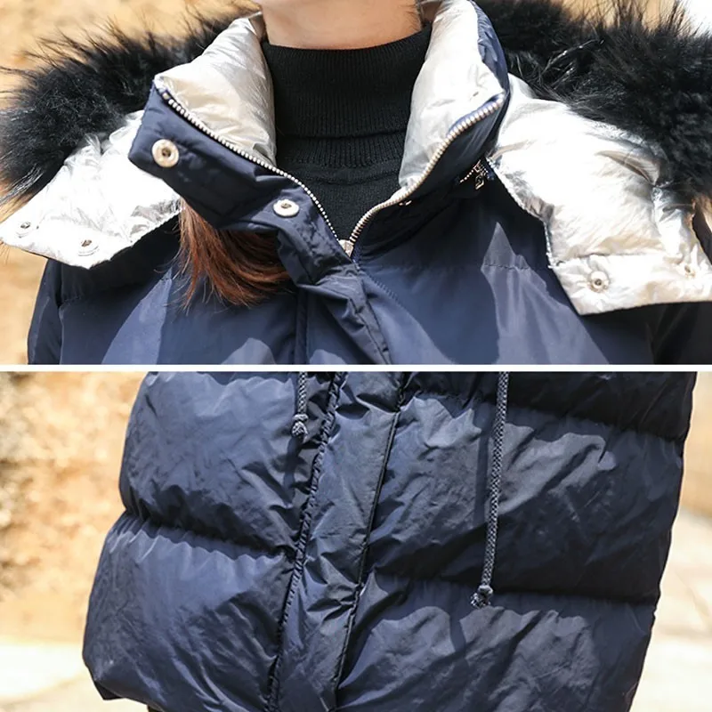 Duck Down Jacket Women Winter 2018 Outerwear Coats Europe street stand collar Hooded Female Long Casual Warm Parka branded HJ56