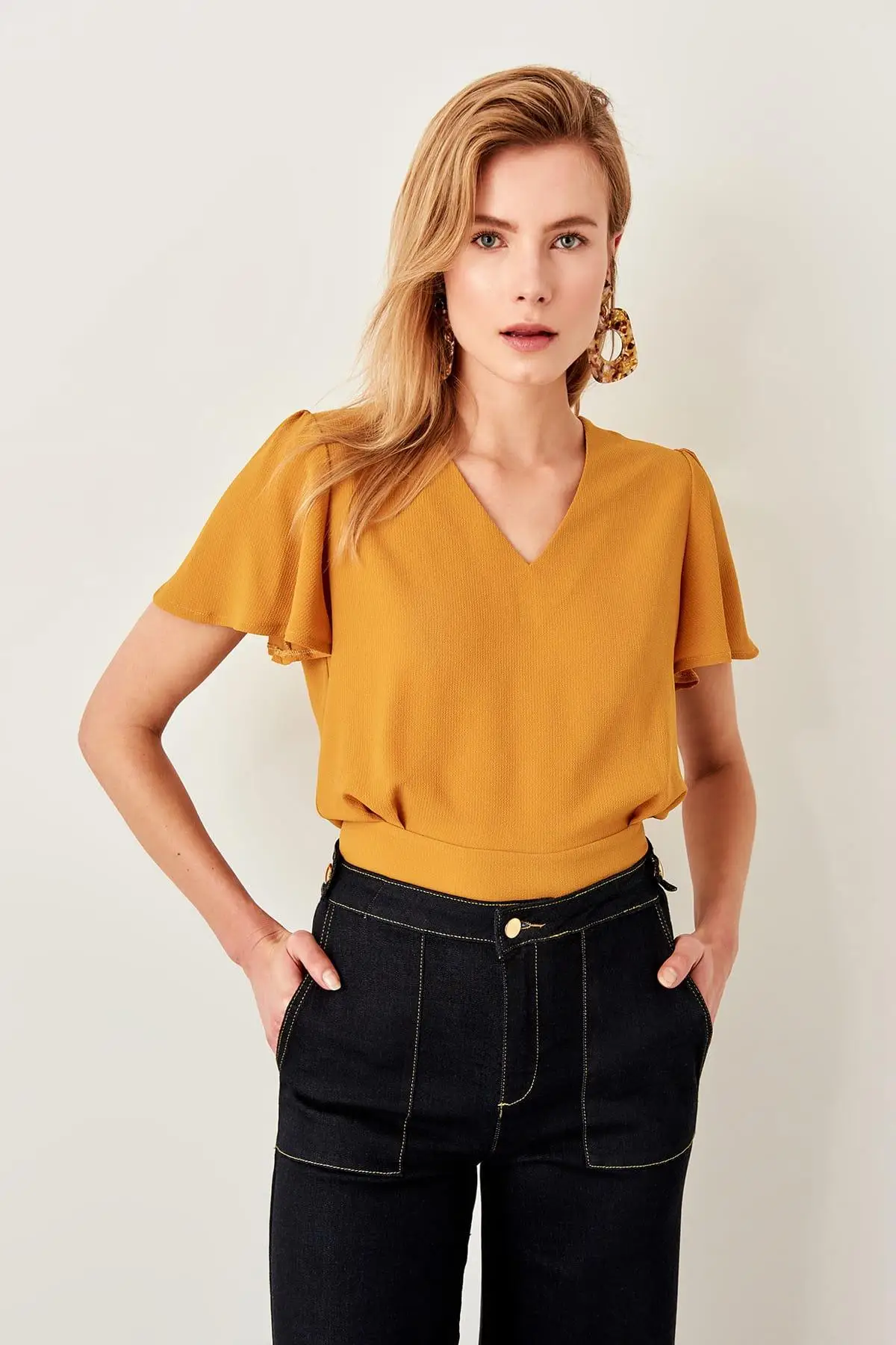 Trendyolm≤lla горчичная шнуровка detayli Bluz TWOSS19ST0071| |