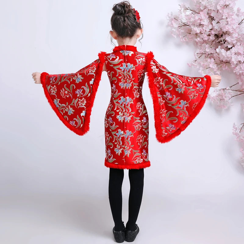 Китайское платье для детей платья девочек Cheongsam детский красный новогодний
