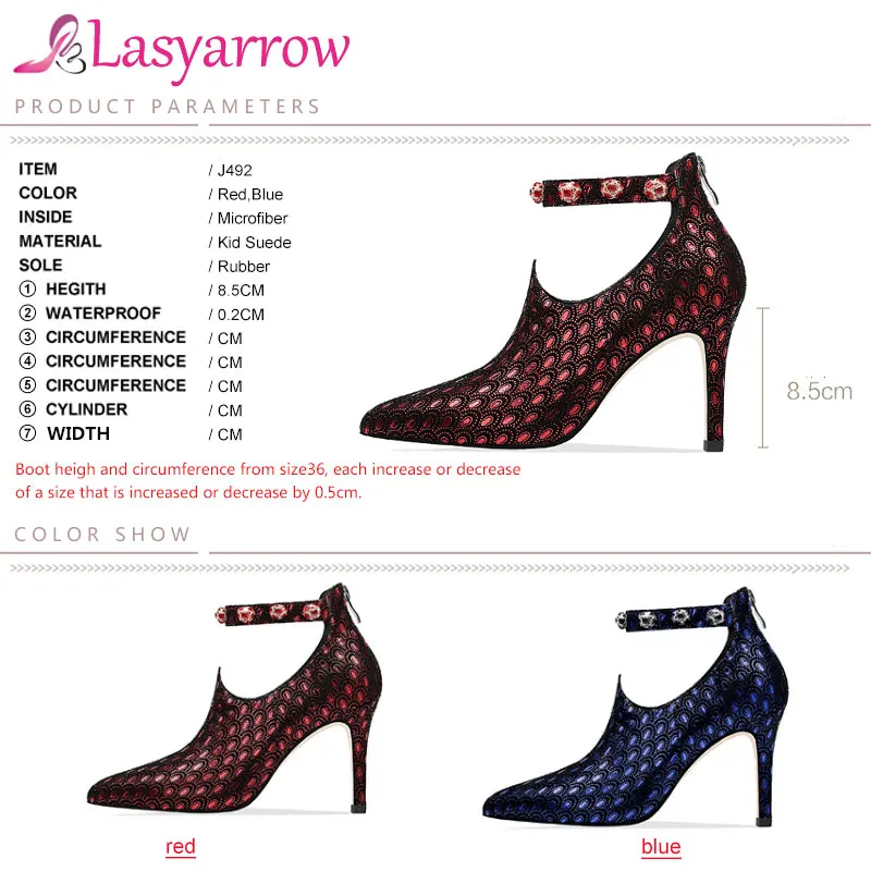 Женские замшевые туфли-лодочки Lasyarrow синие красные с острым носком на высоком