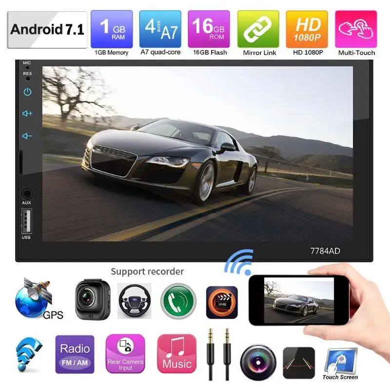VODOOL 7784AD 2 Din 7&quot Touch Screen Car MP5 Player Android 7.1 Bluetooth WiFi GPS Navi Radio Media With Map Backup Camera - купить по