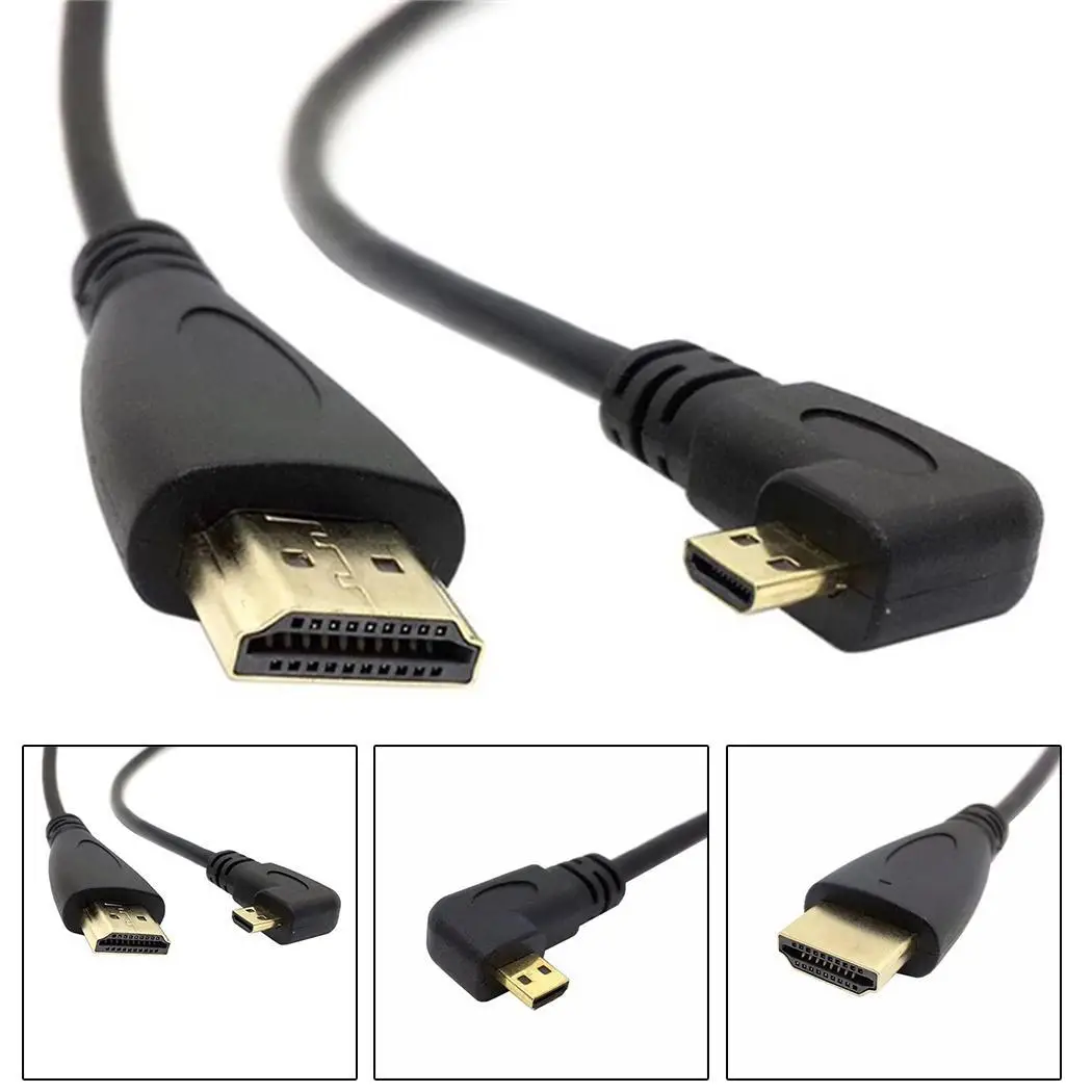Левый угловой 90D микро HD к Мужской HDTV кабель для сотового черного телефона