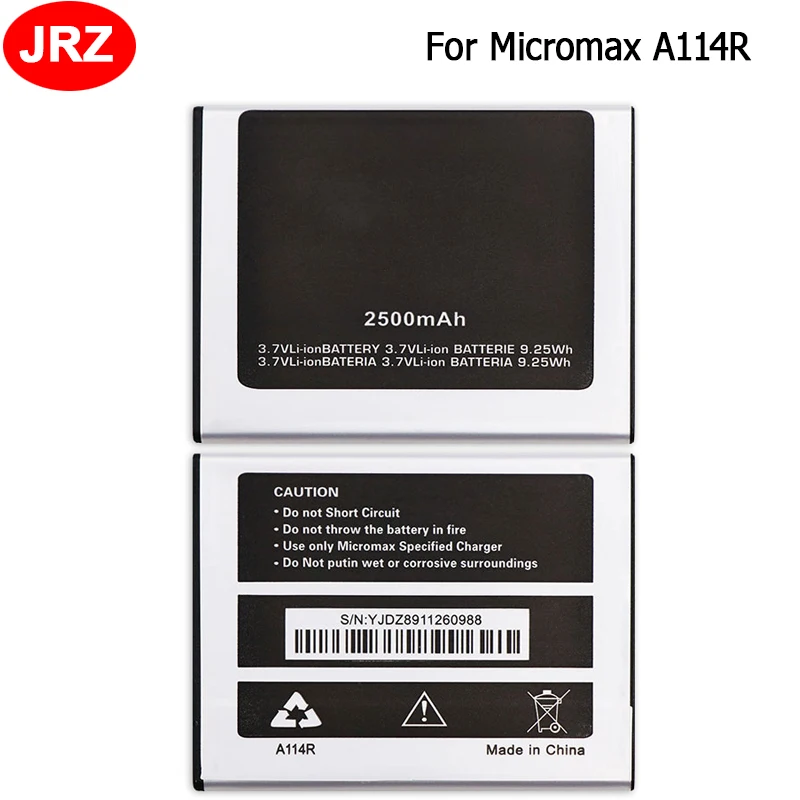 

JRZ For Micromax A114R Phone Battery For Micromax A114R 2500mAh 3.7V Top Quality Replacement Batteries