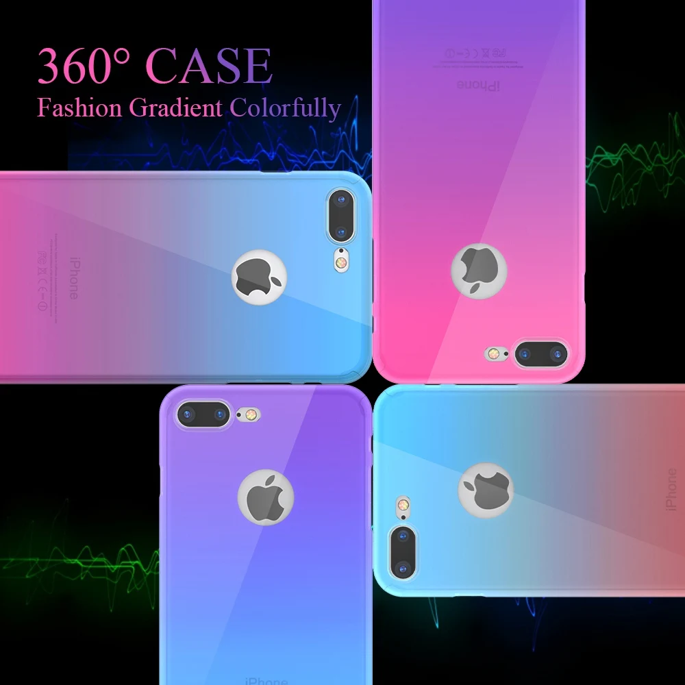 KISSCASE постепенный Цвет Модный чехол для iPhone 6 Plus PC 360 полная защита 7 7s + закаленное