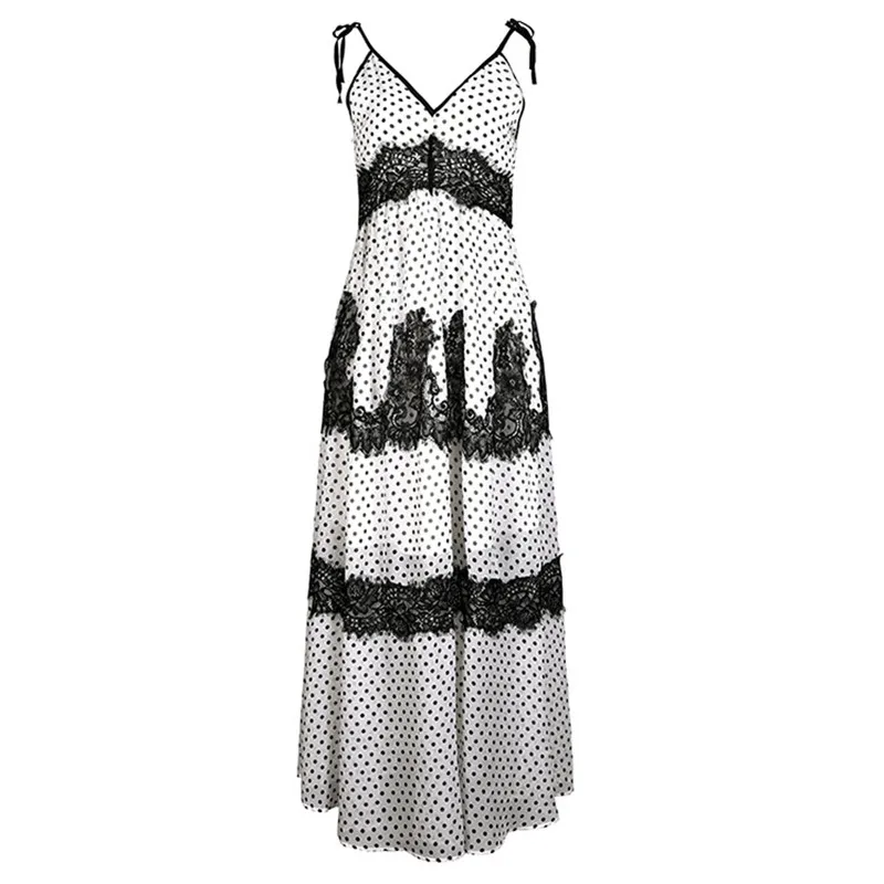 Женское длинное платье в горошек ажурное кружевное стиле бохо на