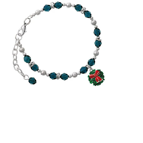 Enamel Wreath with Bow Navy Blue Beaded Bracelet |