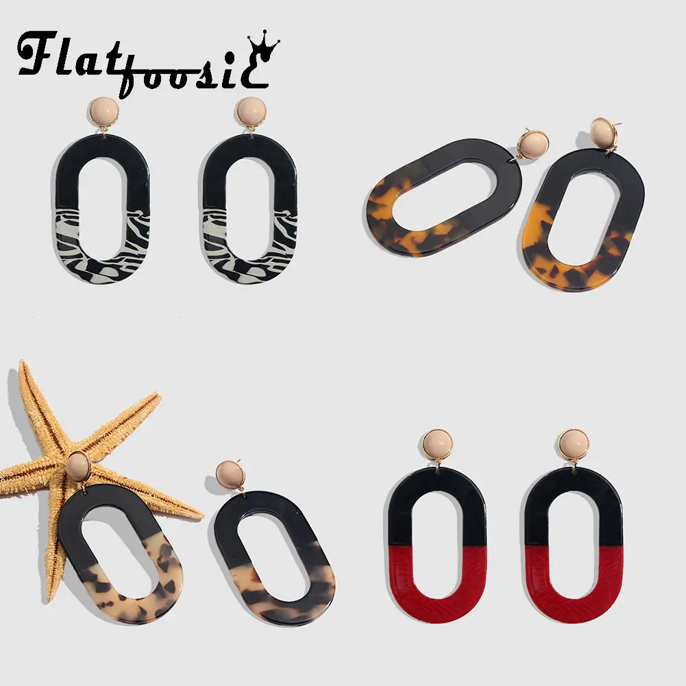 Женские полимерные серьги Flatfoosie Длинные круглые овальные подвески с леопардовым