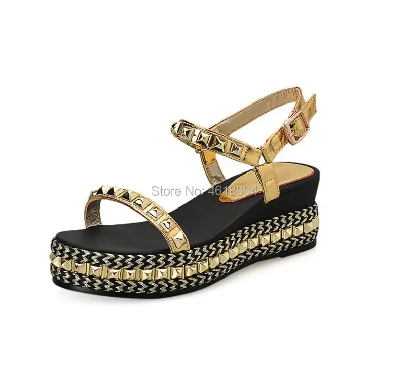 KALMALL Party Shoes Women Platform Sandals Rivets Studded Thick Wedge Heels Buckle Strap Spike Gladiator Casual Sandalias Mujer | Обувь