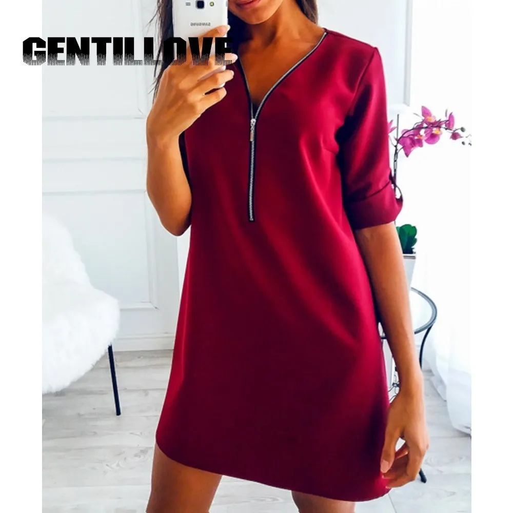 Gentillove однотонное платье на молнии свободное плюс размер шифоновое с длинными