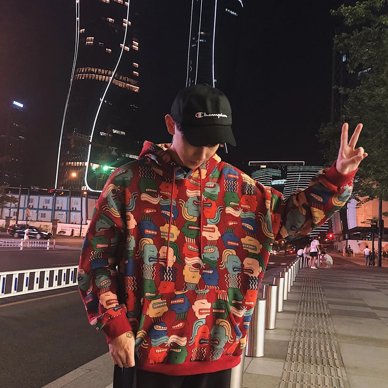 DEKUSI New Pattern Personality Interest Printing Man Even Hat Increase sweatshirts men bape hoodies Casual Pullover Coat | Мужская