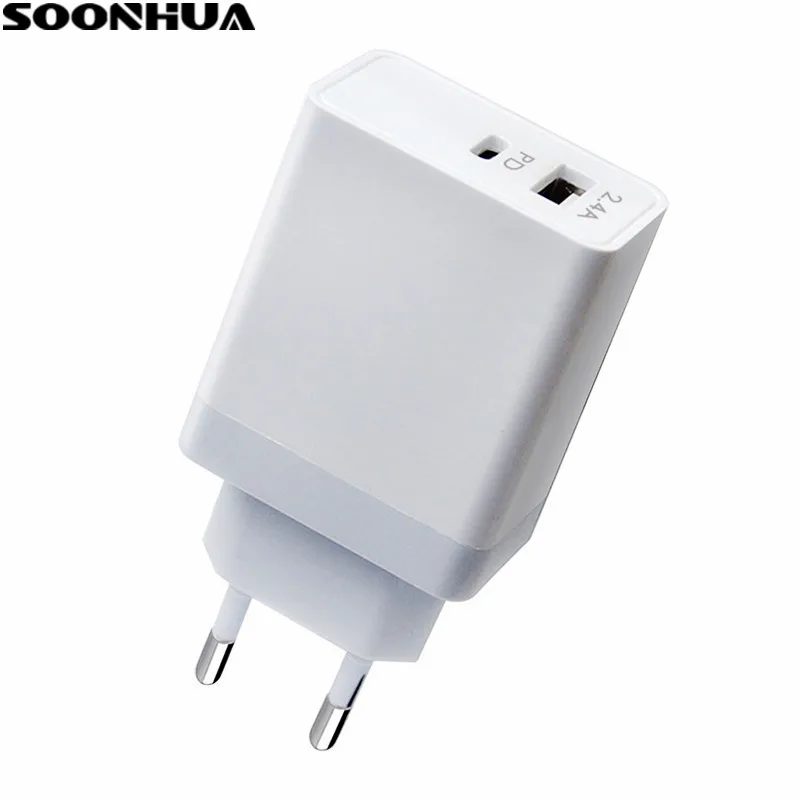 Сетевое зарядное устройство SOONHUA 30 Вт 2 4 А USB Type C адаптер питания с доставкой для