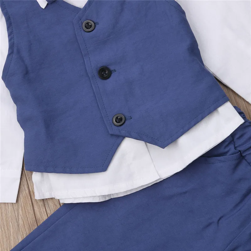 Boys Clothing Gentleman Suit 4pcs Kid Children Baby Boy Clothes Set Long Sleeve Blouse Blue Waistcoat Tie Shirt Pants Outfit | Детская