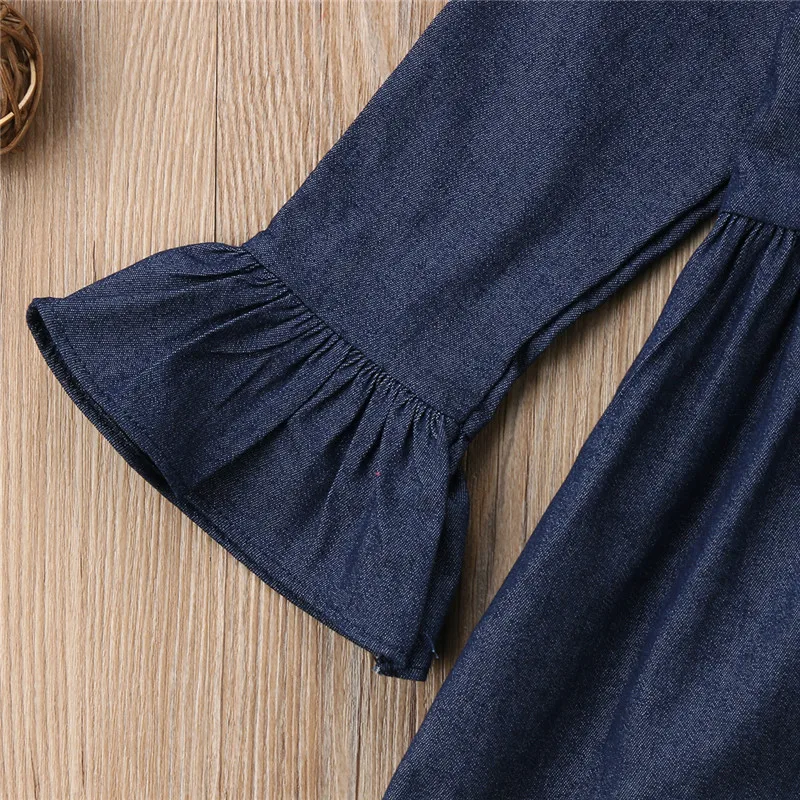 Весенние детские платья Новинка 2018 года джинсовое платье с оборками для