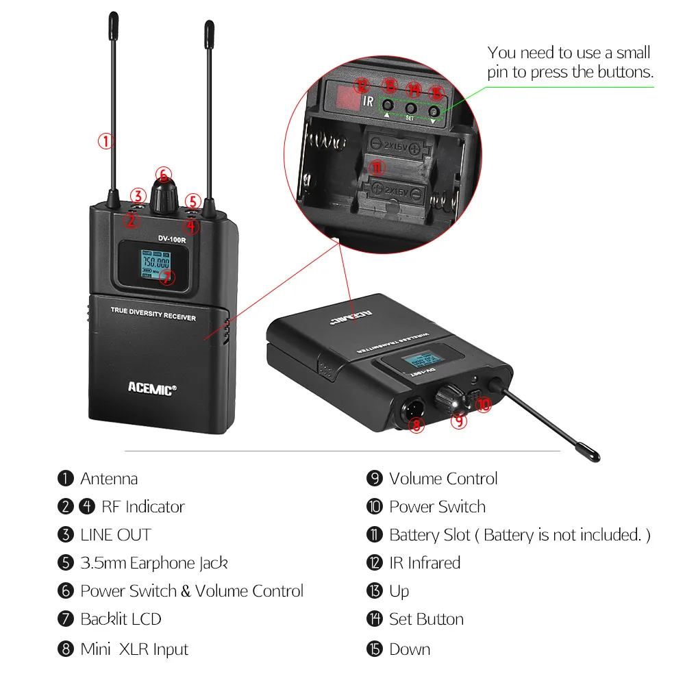 Двухканальный UHF беспроводной микрофон Система ЖК дисплей 80 м эффективный