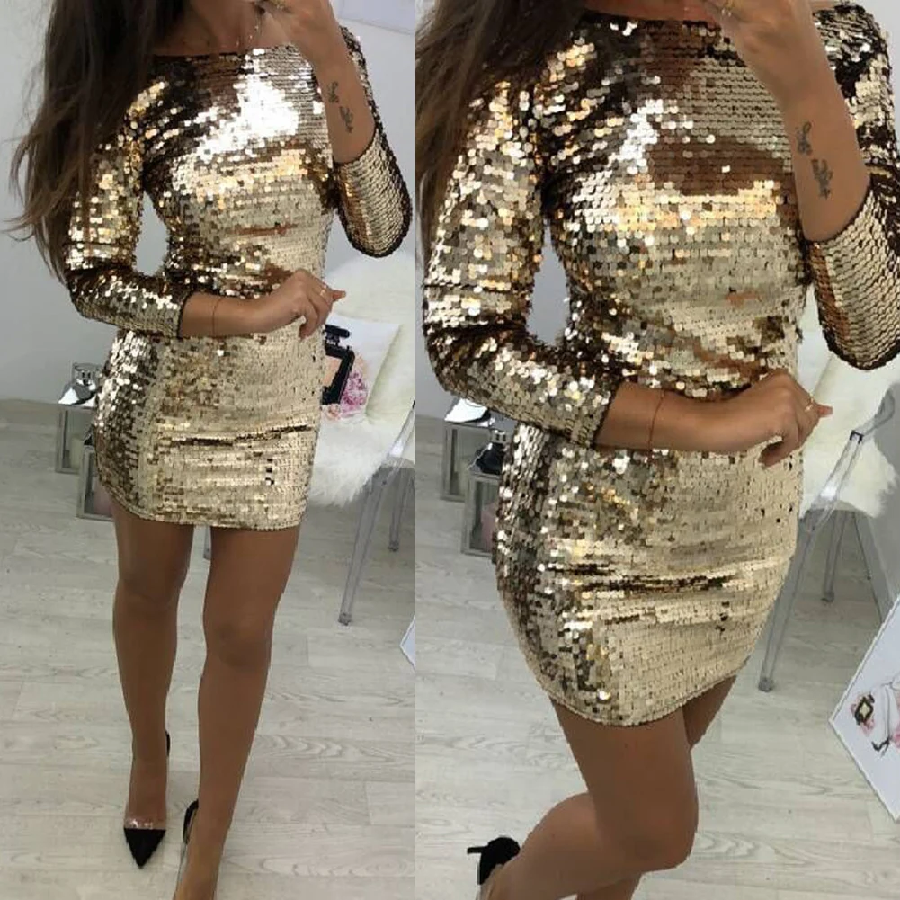 Женское платье с блестящими пайетками очаровательное сексуальное повседневное