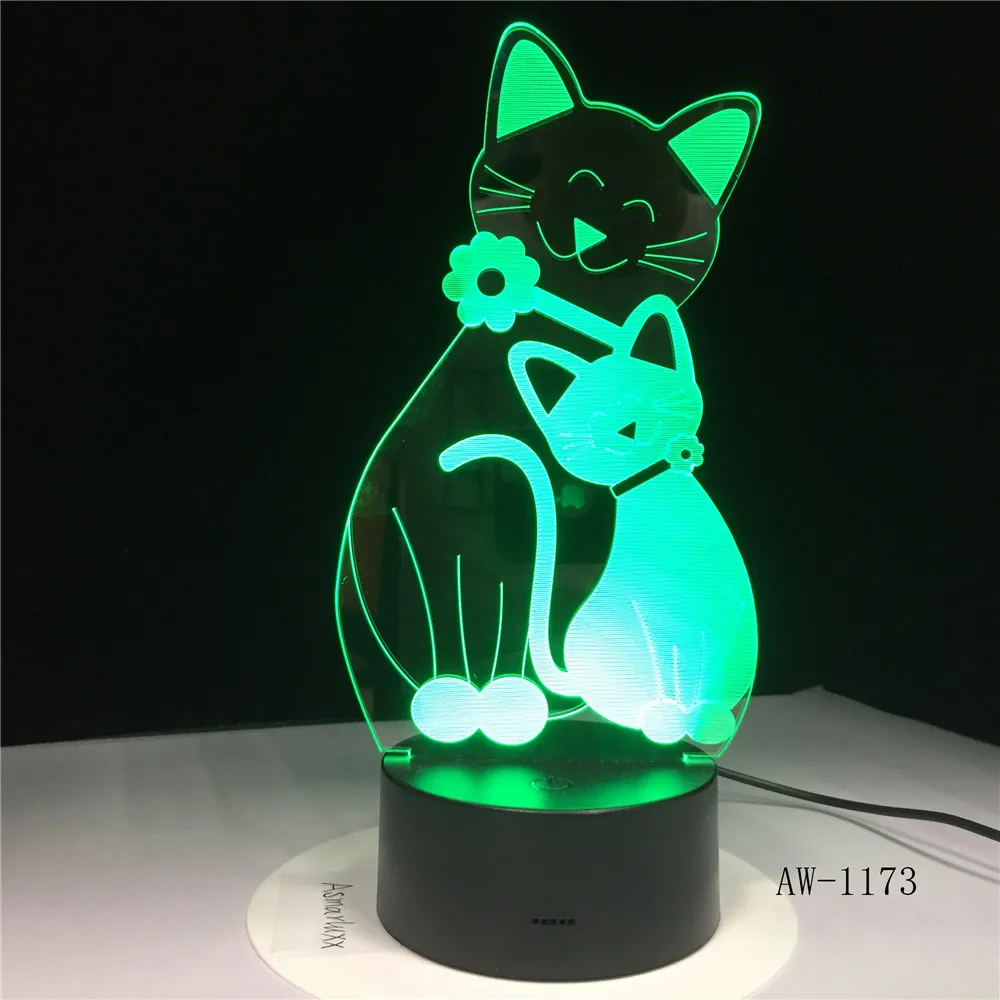 3D уютный лежащий вниз Leisure Cat светодиодный ночник USB Touch 7 Красочный свет детская