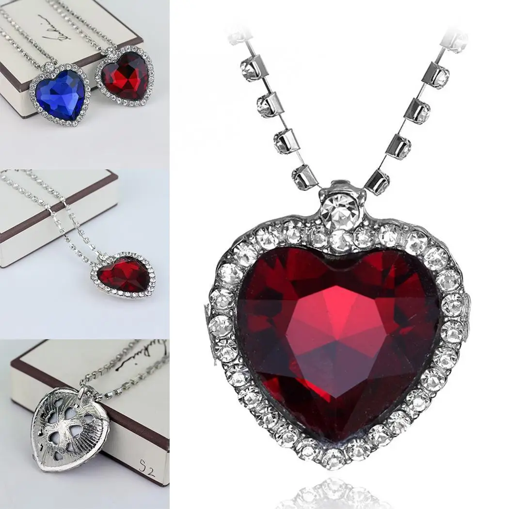 Women Casual Heart Shape Plastic Gem 45cm/17.7inch Rhinestone Snake Chain Pendant Necklaces | Украшения и аксессуары