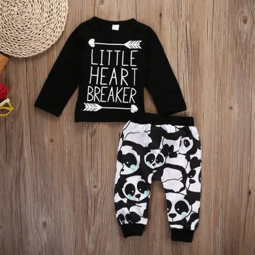 2PCS Boy Panda Clothing Set Toddler Newborn Baby Clothes 2018 New Autumn Arrow Shirt Tops+Pants Outfits Cool |