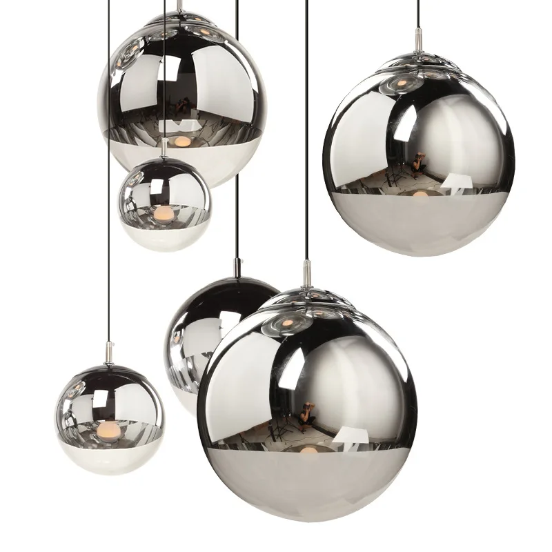 

Northern Europe Mirror Creative Modern Simple Bar Meal Glass Chrome color Space ball Electroplating spherical Led Chandelier