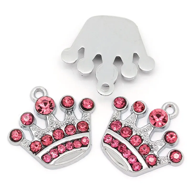 

Doreen Box hot- Charm Pendants Crown Silver Color W/Pink Rhinestone 20x21mm,5PCs (B29101)