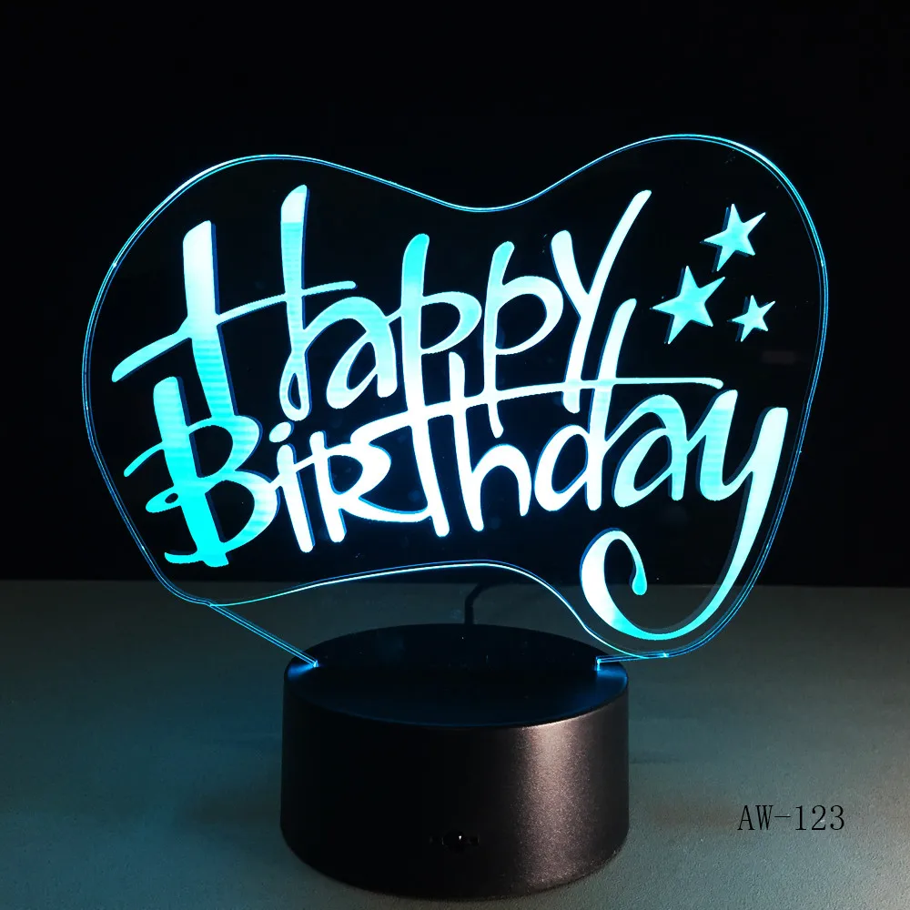 Креативная 3D светодиодная USB лампа с надписью Happy Birthday Word 7 видов цветов