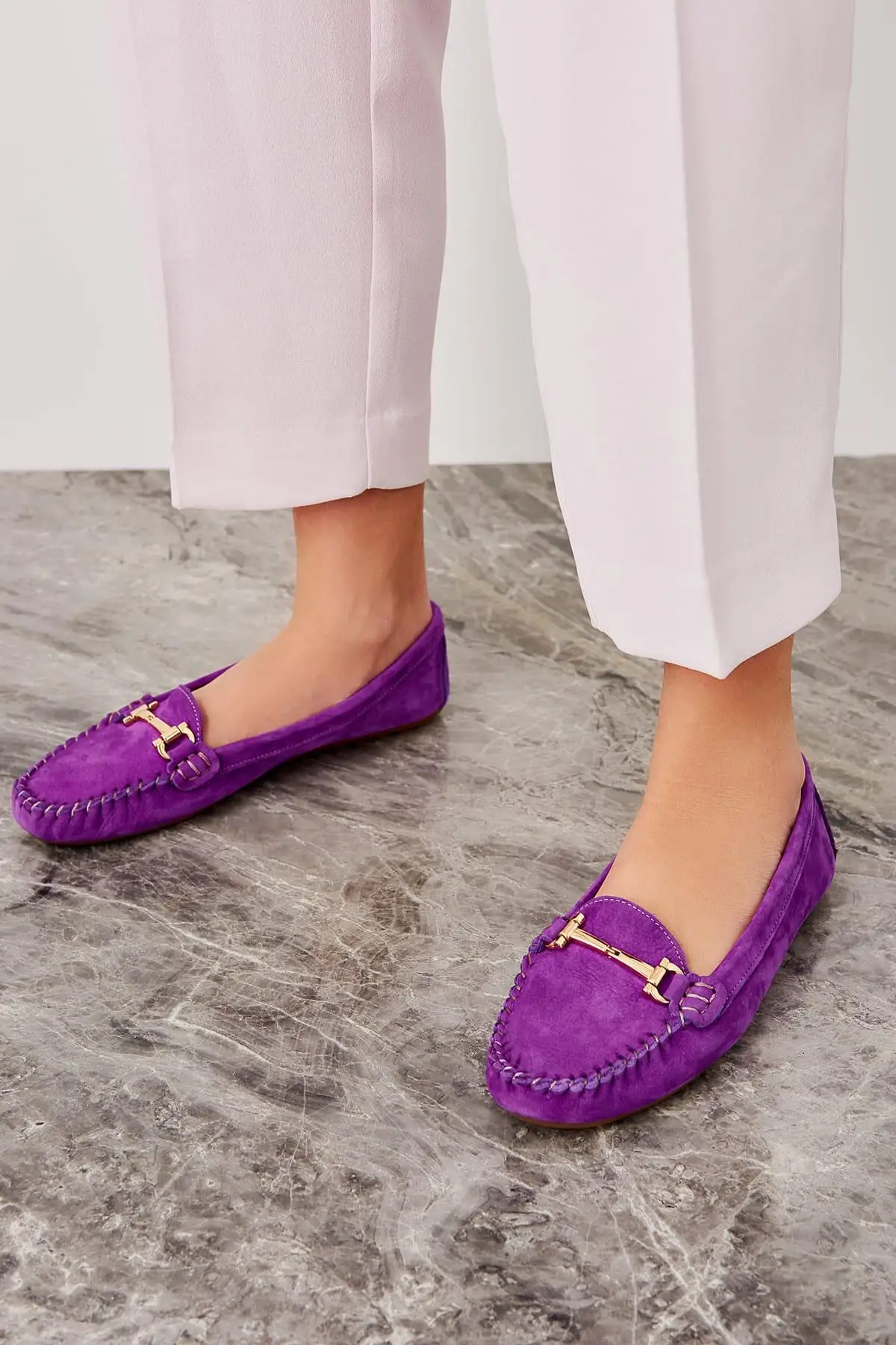 Trendyol Genuine Leather Purple Nubuck Women 'S Loafer Shoes TAKSS19TL0004 | Обувь