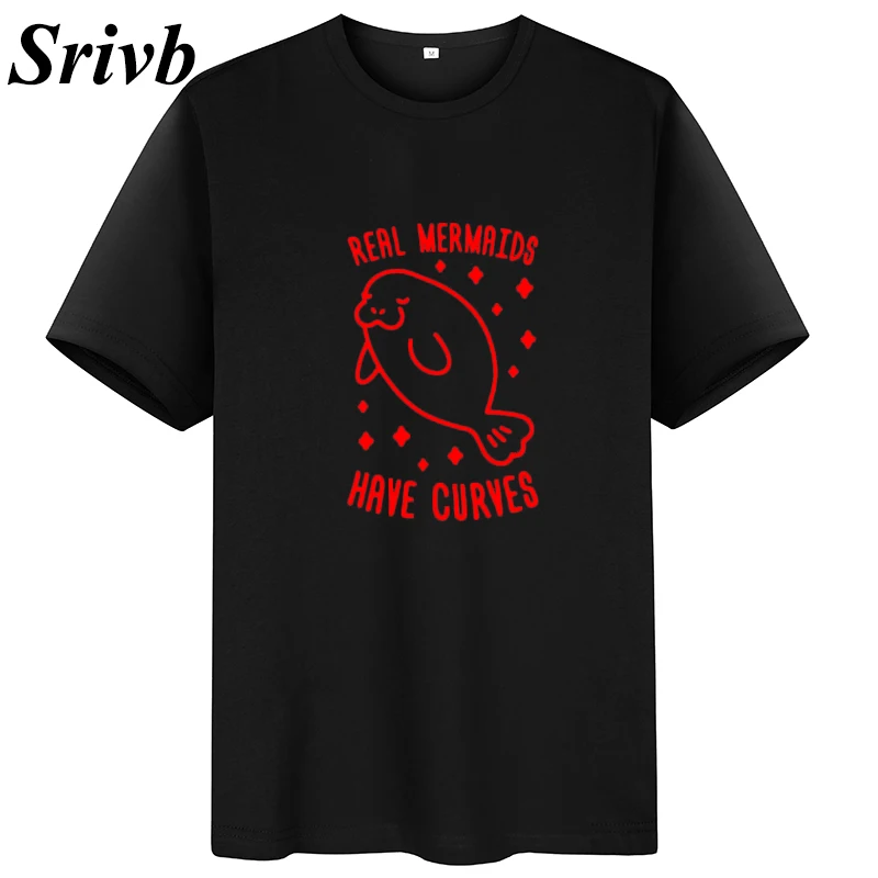 Женская футболка с принтом Srivb Real Mermaids Have Curves Kawaii забавная модная рисунком
