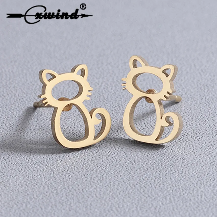 Cxwind серьги из нержавеющей стали с подвеской в форме кошки для девочки милые