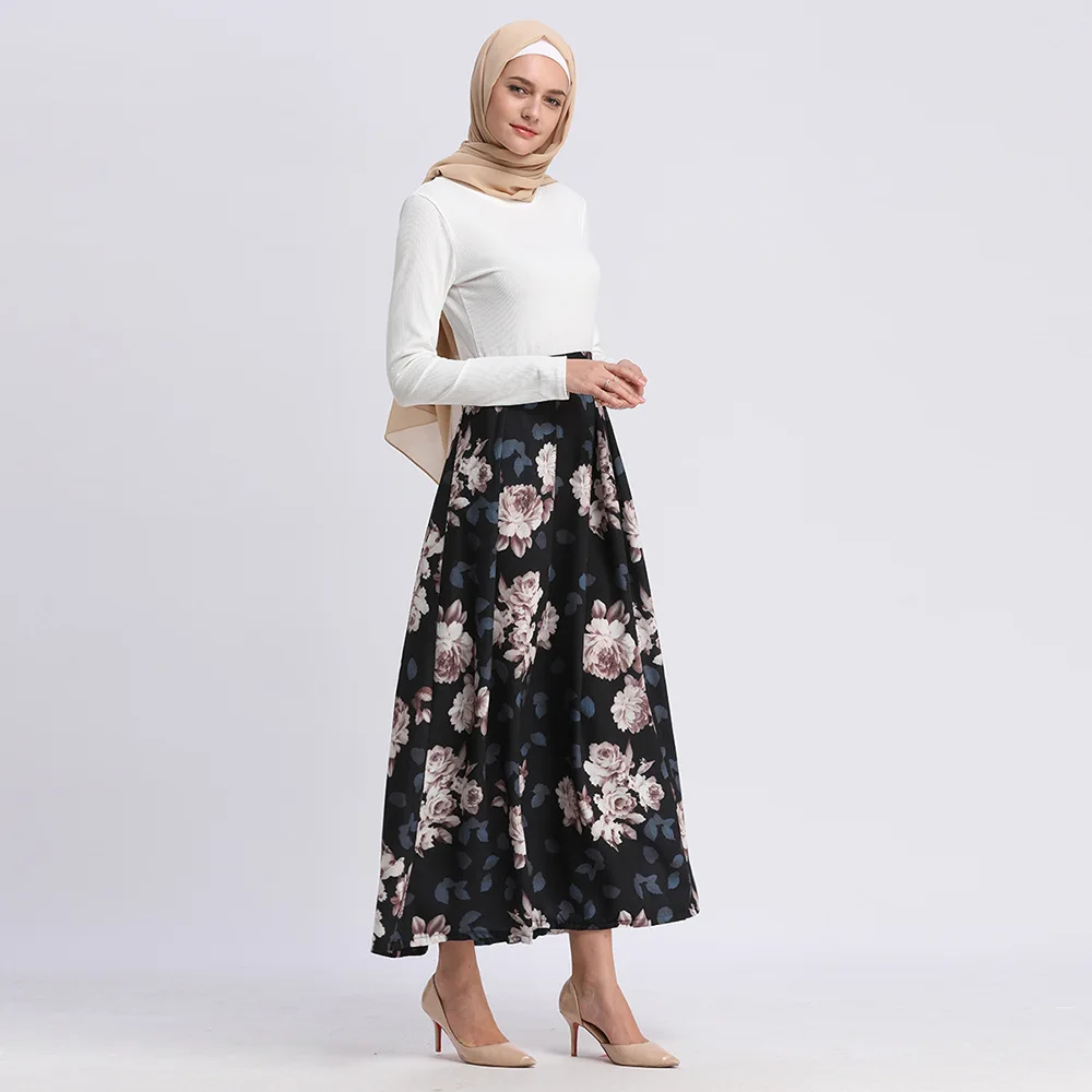 Женская длинная мусульманская юбка A shaped Maxi с цифровым цветочным принтом Модная