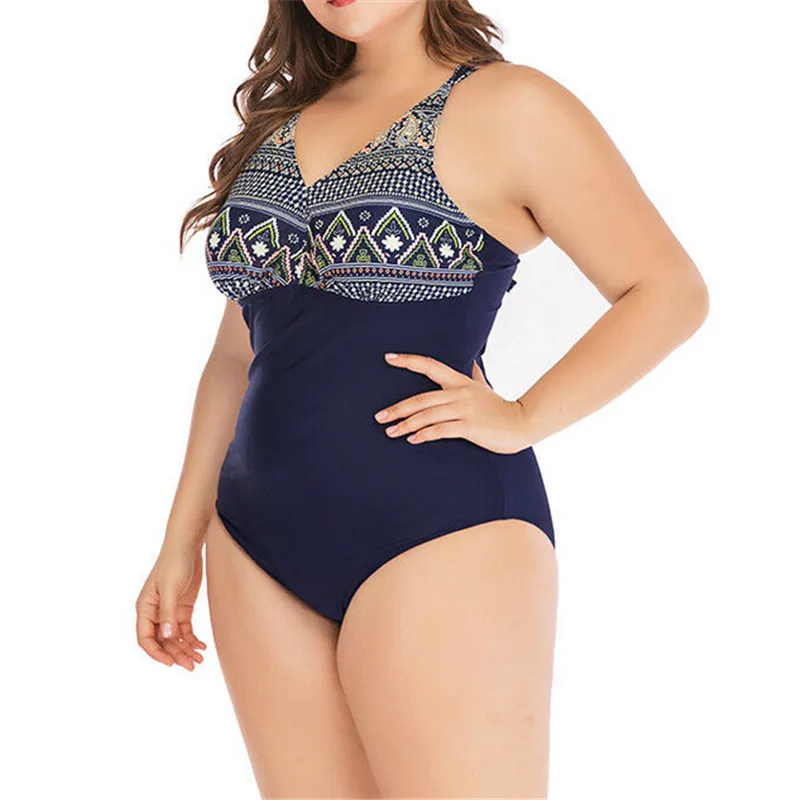 

Women's Plus Size Vintage Swimwear Monokini Backless Sleeveless Floral Printed One Piece Bikini Retro Bathing Suit Beach Bikini