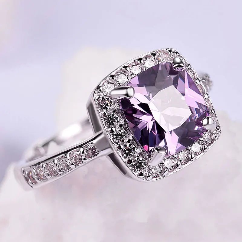 CisiVoge NEW 925 Silver Womens Rings Jewelry Big Square Purple Amethyst Gem Stone Crystal Large Statement Gemstone Ring FJ JRG17 | Украшения