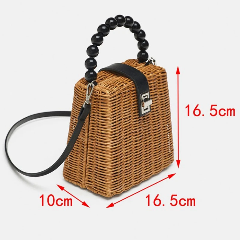 Ручная соломенная сумка с бусинами женская маленькая тоут для лета ручкой